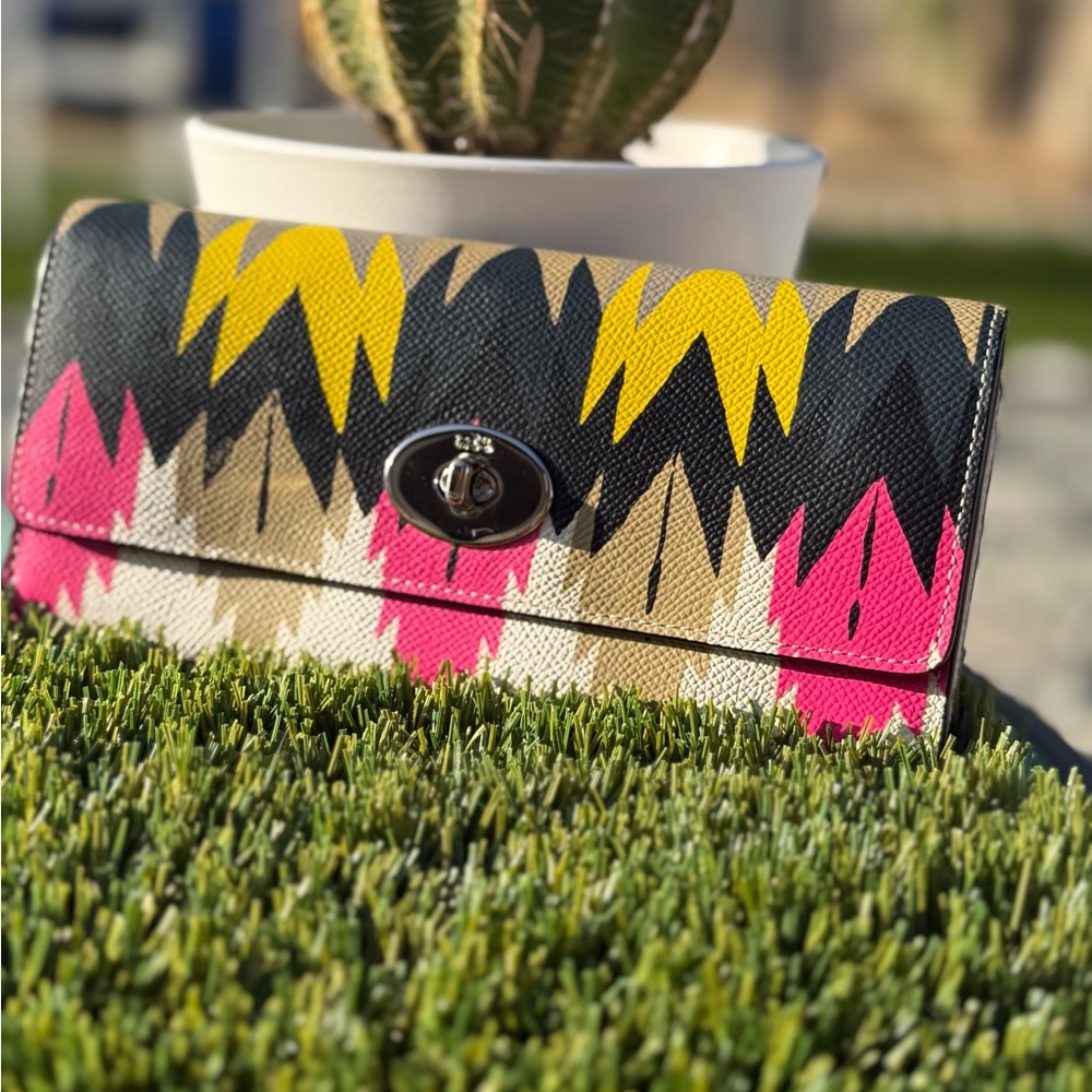 Coach Black and Pink Wallet with Geometric Design